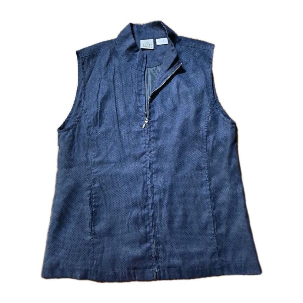 EP Pro Women’s Navy Textured Lined Full Zip Golf Vest Pockets Size Large